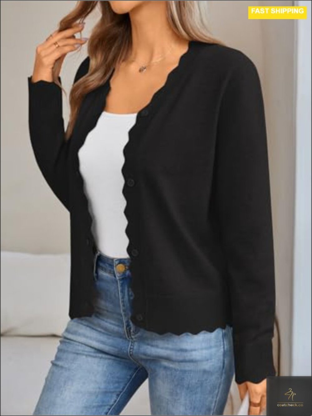 Womens Cropped Lightweight Cardigan Long Sleeve Knit Button Front - Picture 2 of 5